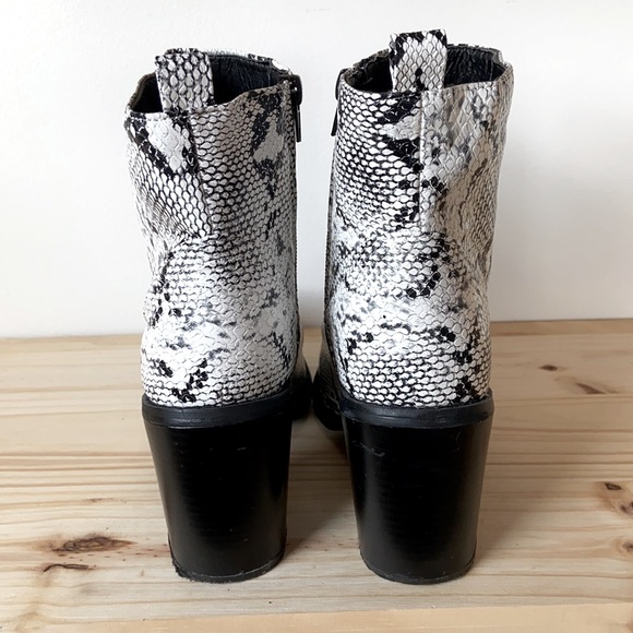 Zebra-print, vegan leather, heeled ankle boots - Picture 4 of 5